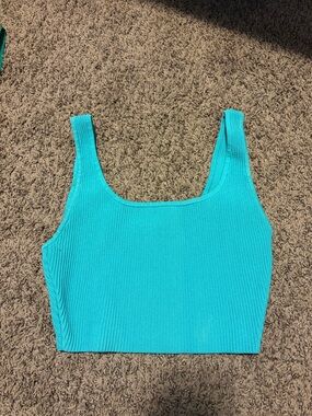 Babaton Ribbed Square-Neck Crop Tank - Turquoise